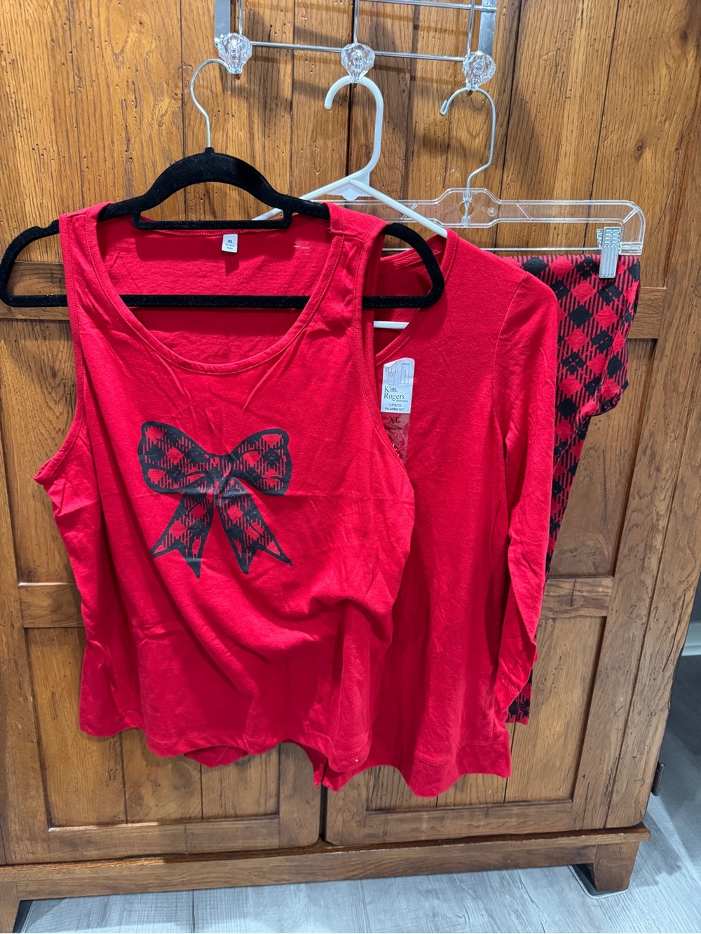 Kim Rogers 3 pc Red Tank & Top and pants with Black Plaid Bow